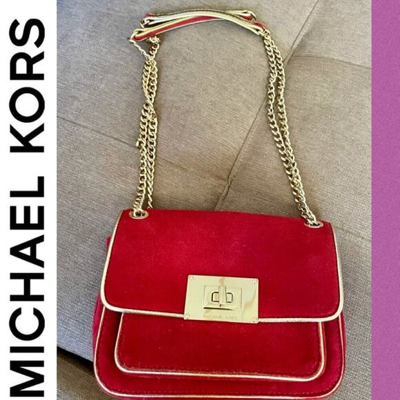Michael Kors Handbags - MICHAEL KORS CROSSBODY RED SUEDE GOLDEN STRAP SOPHISTICATED AESTHETIC CORE